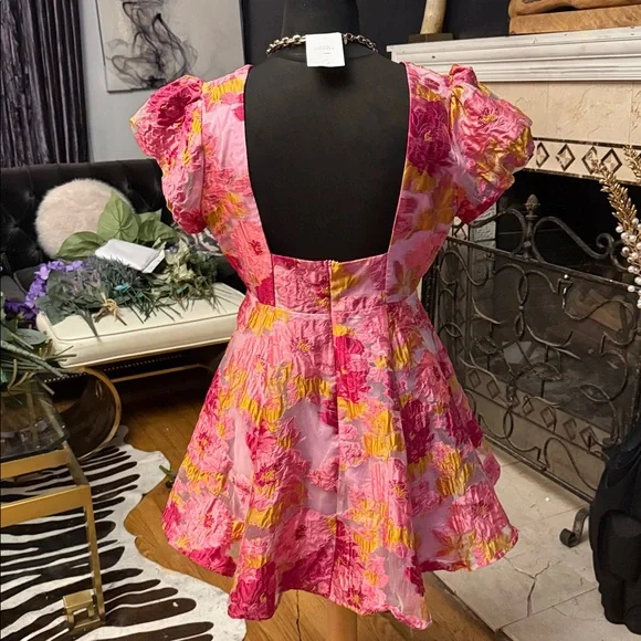Showpo Pink Floral Mini Dress with Yellow Accents - Picture 7 of 8